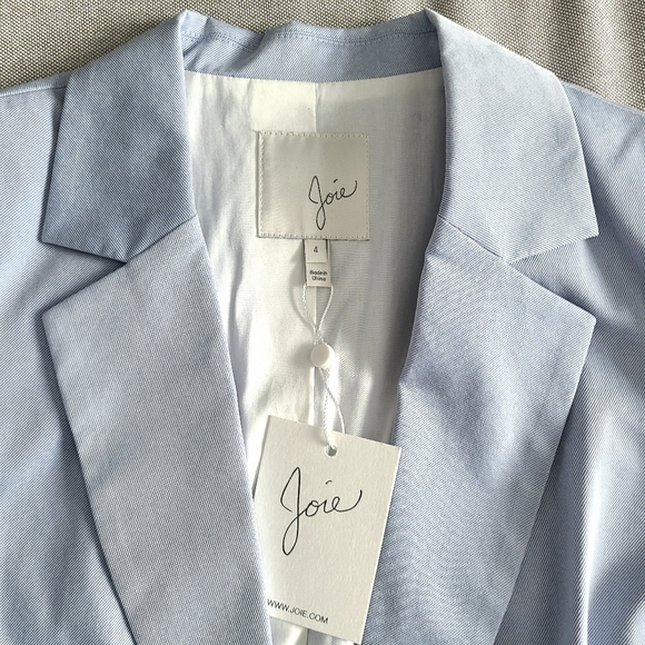 Joie NWT 🏷️ "Nian" Fitted Blue Chambray Oxford Cotton Blazer Pockets Jacket 4 - Picture 6 of 16
